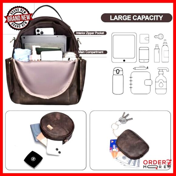 Small Leather Backpack Purse Convertible Shoulder Bag Roomy Compartments main image 4